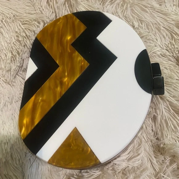 Zara Black and Gold Box Geometric Clutch - Picture 4 of 7